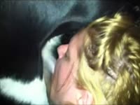 Blonde whore sucking dog dick until orgasm